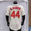 Hank Aaron Jersey Retro Baseball 1963 1974 Hall Of Fame 715 Naszywka Zipper Pullover Button Home Away Biały Czerwony Kremowy Niebieski