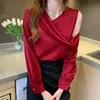 Frauen Bluse Seidenhemden Frau Langarm Satin Chiffon Hemd Herbst Casual Blusen Damen Tops Plus Größe XL 210427