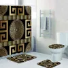 3D 럭셔리 블랙 골드 그리스 키 Meander 욕실 커튼 샤워 커튼 세트 욕실 현대 기하학 화려한 목욕 깔개 장식 211115
