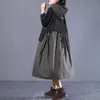 Johnature Women Casual Sukienki z kapturem Patchwork Kolor Z Długim Rękawem Szaty Wiosna Koreański Styl Kobiety Ubrania Luźna Sukienka 210521