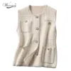 Printemps femmes gilet fausse fourrure de vison luxueux gilet à simple boutonnage pull tricoté sans manches surdimensionné veste C-260 210909