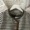 Checkered Bright Silk Edging Single-breasted Short Coat Women's Autumn Winter Wear Cardigan Long-sleeved Tops Jackets