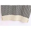Stylish Chic Houndstooth Plaid Sleeveless Sweater Women Fashion V-Neck Pullovers Elegant Ladies Casual Jumpers 210520