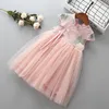 3-7 year High quality girl dress summer Chinese style bow flower kid children clothing party formal princess 210615
