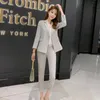 Женские костюмы Blazers костюм 2021 Осенний повседневная мода Slim Professional Девять брюк с двумя частями одежды