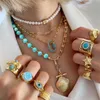 boho CHUNKY Collar Jewelry orange heart pendant gold chain evil eye charms necklace wholesale Choker Birthday Gift Bijoux Femme