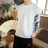 Zongke Stile Cinese Lino T Shirt Da Uomo Maglietta Da Uomo T-Shirt Harajuku Divertente T Camicette Da Uomo Mezza Manica Vestiti di Estate Top 5XL 210329