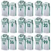 Ekran Baskılı Basketbol Robert Parish Jersey 00 Ray Allen 20 Kevin Garnett 21 Paul Pierce 34 Rajon Rondo 9 Yeşil Siyah Beyaz Gri