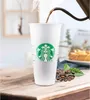 Starbucks 24OZ/710ml Plastic Tumbler Drinkware Lid Straw Mug Reusable Clear Drinking Flat Bottom Cup Pillar Shape Bardian 50pcs