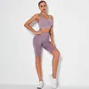 Summer Woman Breathable Sport Sets Sexy Slim Push Up Fitness Bra Yoga Underwear + Gym Shorts Solid Workout Short Leggings 210514