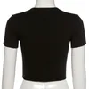 Bias Einreiher T-shirt Frauen Oansatz Kurzarm Perlen Taste Dünne Kleidung Sexy Crop Tops Nabel Clubwear Casual Sommer 210517