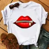 T-shirt da donna T-shirt da donna, estate con femminile Koszulki Damskie, Harajuku, rossetto labbra sexy T-shirt "Women Fashion Zipper Print