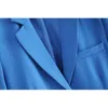 Bleu femmes élégant col cranté blazer mode dames à manches longues bouton vestes costumes décontracté femme costume filles chic 210430