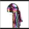 Unisex Long Silk Satin Respirável Turbante Chapéu Perucas Moda Doo Durag Motociclista Headwrap Chemo Cap Pirata Chapéu Mulheres Homens Acessórios de Cabelo Hiy AJF2G