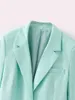 Элегантные женщины Chic Blazer офисные дамы карманные куртки повседневные женские зубчатые тонкие длинные костюмы сплошные зеленые девушки наборы 210427