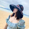 Femmes Boho Ethnique Floral Chapeau De Soleil Réversible Grand Bord Large Protection UV Pliable Floppy Beach Cap Avec Mentonnière Chapeaux