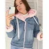 Denim Manteau Lâche Tech Polaire Lalambswool À Capuche Veste Coton Pardessus Pour Femmes Bleu Clair Printemps Style Casual Femmes Épais Manteaux Elro22