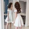 Off axel tonåring kläder sommar stora flickor klänningar vita tonårskläder 12 14 16 18 20 år gammal avslappnad klänning G1218