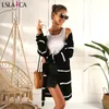street hipster sweater long black and white stripes contrast color fashion wild cardigan windproof jacket autumn 210520