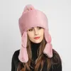 Bomber hattar Vinter Kvinnor Hatt Varm stickad hatt med öronflik Faux Fur Trapper Caps för Kvinna Ushanka Cap