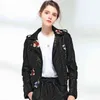 Женщины Искусственная мягкая кожаная куртка вышивка PU мотоцикл черный панк пальто заклепки молния женская верхняя одежда 210430