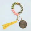 Silicone Wooden Beaded Leopard Wristlet Bracelet PU Leather Tassel Bracelets Bangle Wood Beads Wristband Key Ring Keychains Wrist 7511325