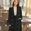 Kış Yün Kore Çift Göğüslü Uzun Ceketler Mont Kadın Kol Çentikli Yaka Zarif Fashio Dış Giyim Paltolar 210513