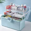 Medicinsk box Första hjälpen Storage 3 lager Stor kapacitet Sundries Organizer Multi-Functional Family Emergency Kit Blue / Pink / W 210922