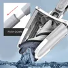 40% off Manual Extrusion Floor Mop Hand Free Washing Flat Microfiber Pads Easy Wringing Household Cleaning Tools 210830