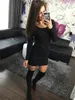 Kadınlar için Rahat Elbiseler Kırmızı Sonbahar Uzun Kollu Elbise O-Boyun Mini Bing Sukienka Siyah Bodycon Yüksek Bel Parti Kerst Giysileri Seksi Ropa