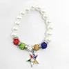 Handmade Greek Sorority Elastic White Pearl Order of the Eastern Star Disco Ball Chram Bracelet Women Jewelry