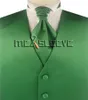 Solid Plain Green Formal vestset voor bruiloft (Vest + Ascot Tie + zakdoek)