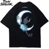 Hombres Hip Hop T Shirt Lightning Skull Moon Streetwear Camiseta de gran tamaño Hiphop Camisetas sueltas Verano Manga corta Tees Algodón 210726