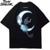 Män Hip Hop T Shirt Lightning Skull Moon Streetwear T-shirt Oversize Hiphop Loose Tshirts Sommar Kortärmad Tees Bomull 210726