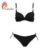 Andzhelika Bikini sexy donna costumi da bagno con diamanti in metallo costume da bagno solido bikini push up set costume da bagno brasiliano monokini 210319