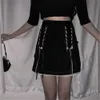 Black Stitching Lace-Up Gothic Skirt Women Cotton High-Waist Mini Skirt Summer Streetwear Female Sexy Split Fork Hip Skirt 210619