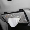 Bling Car Sun Visor Box PU Leather Tissue Case Hand-Made Sparkling Crystal Auto Napkin Holder For Women