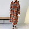 Tjockad CasualVintage Plaid Shirt Jackor Kvinnor Oversized Långärmade T-shirts Dam Toppar Plus Storlekskläder Fall 210607