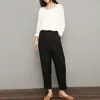 Johnature cheville-longueur pantalon décontracté lâche couleur unie crayon pantalon taille élastique vêtements d'été coton lin femmes pantalon 210521