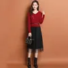 Knit dress women outer wear fashion Korean style stitching mid-length lace skirt casual 210427