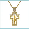 Pingente JewelryPendant Colares Hip Hop Bling Cor de Ouro Aço Inoxidável Inri Crucifix Jesus Hollow Cross Pingentes Colar para Homens Jóia