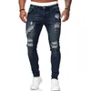 Мужские стильные рваные джинсы джинсы джинсовые брюки карманы пуговица скинни длинные брюки мужская одежда 2021