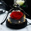 Naturtorkade blommor Skönheten och odjuret Eternal Real Rose i Glass Dome med LED Valentine Bröllop Jul Hem Inredning Present
