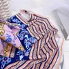 Surmiitro sommar långpläterad kjol Kvinnor Koreansk stil Blå Striped Blommig Print Hög midja Maxi Skirt Kvinna 210712