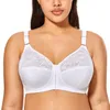 Women's Full Figure Wire Free Non-padded X-shape Back Support Posture Front Closure Bra 210623