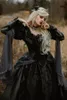 2021 Vintage mittelalterliches gotisches Hochzeitskleid Silber und Schwarz Renaissance Fantasy viktorianische Vampire Langarm Brautkleider geraffte Satinspitze Vestidos AL9432