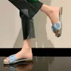 Rimocy Beige Blue Soft Silk Flat Slippers for Women Casual Open Toe Low Heel Beach Slides Woman Light Summer Sandals Ladies 210528