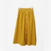 Gele Mosterd Solid Button Midi Skirt Empire High Street Summer A Line S0084 210514