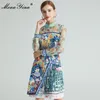 Moda Tasarımcısı Elbise Bahar kadın Elbise Mesh Uzun Kollu Lolita Tarzı Anime Baskı Pileli Elbiseler 210524