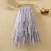 Tulle Jupes Faldas Mujer Moda Mode Élastique Taille Haute Maille Tutu Maxi Plissée Longue Midi Saias Jupe Femmes Jupe 210621